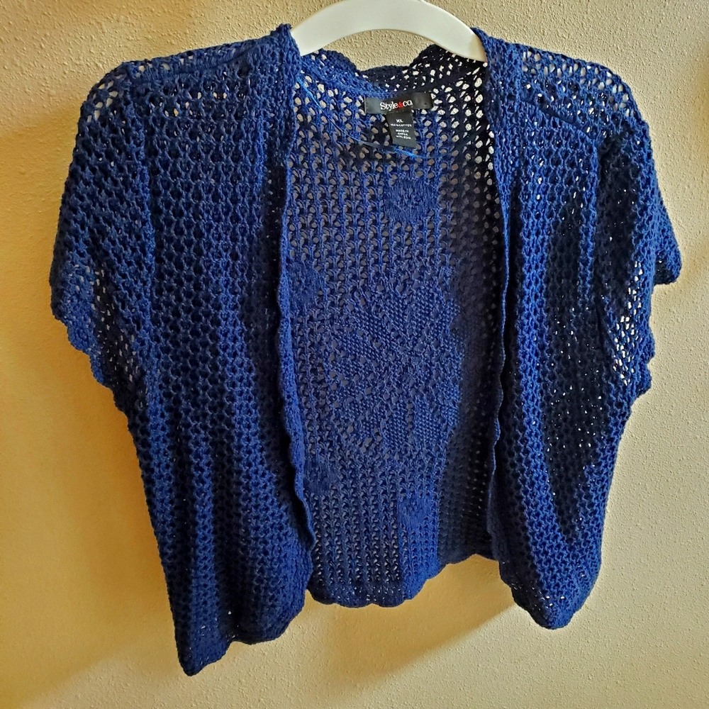 Crochet navy blue throw over tank size XL